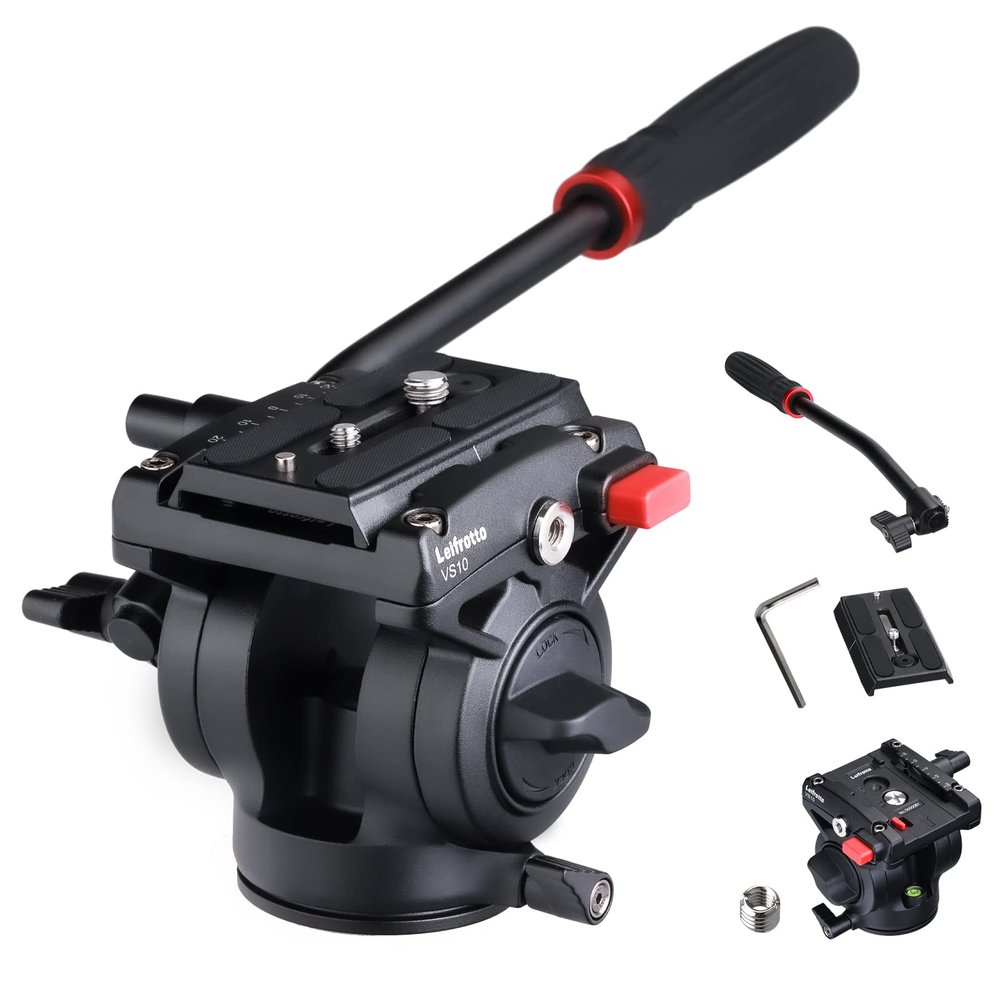 Tripod Head for Video DSLR Camera, Heavy Duty Fluid Head Tripod with Quick Release Plate, Max Load 22 Pounds,1/4 to 3/8 Connection, Supports Tripods, Monopods Connections Leifrotto VS10