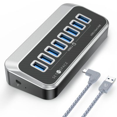 7-Port USB Hub, USB 3.2 Gen1 Hub with 7 USB 5Gbps Data Multiports, Unique 32 Easy Plug, USB Splitter for PC- 3.28ft