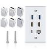 Poyiccot Outlet Wall Plate for HDMI Ethernet & USB 3.0 & Type C, 6Port 2x HDMI HDTV + 2x USB 3.0 +1x Cat6 RJ45 Ethernet + 1x Type C Keystone Connector for Cable Wall Plate Cover, White view 1
