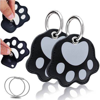 2 pack Leather Case with key ring for Tile Mate 2024 2022 2020 2018,Galaxy Smarttag,tag plus+ tracker, Accessories for eufy finder,slim Holder Protect tag for dog collar,cat belt,bag (Black)