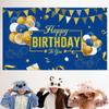 Happy Birthday Decorations Backdrop Banner Blue and Gold Happy Birthday Yard Sign Party Decorations Photography Background for Men Women Party Indoor Outdoor Decorations Supplies view 3