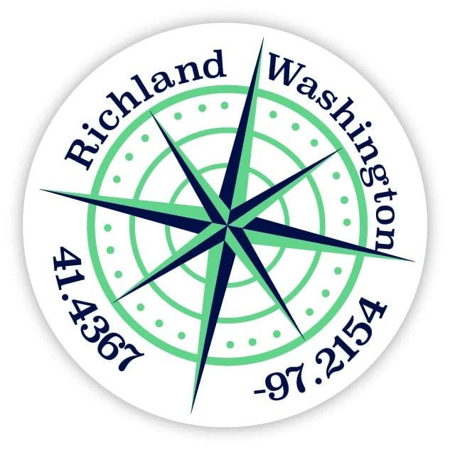 Richland Washington 2-Inch Vinyl Decal Sticker Latitude Longitude Compass Design