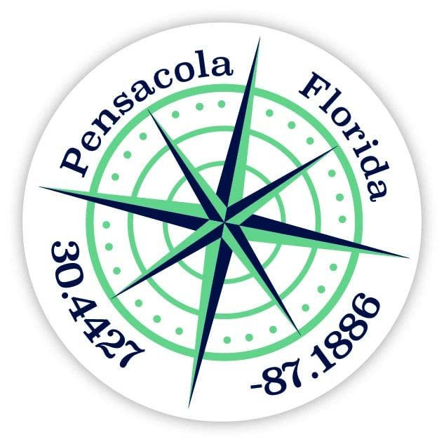 Pensacola Florida 2-Inch Vinyl Decal Sticker Latitude Longitude Compass Design