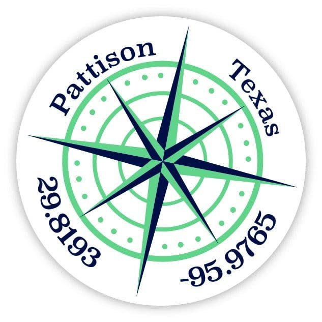 Pattison Texas 2-Inch Vinyl Decal Sticker Latitude Longitude Compass Design