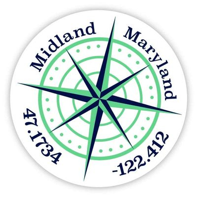 Midland Maryland 2-Inch Vinyl Decal Sticker Latitude Longitude Compass Design