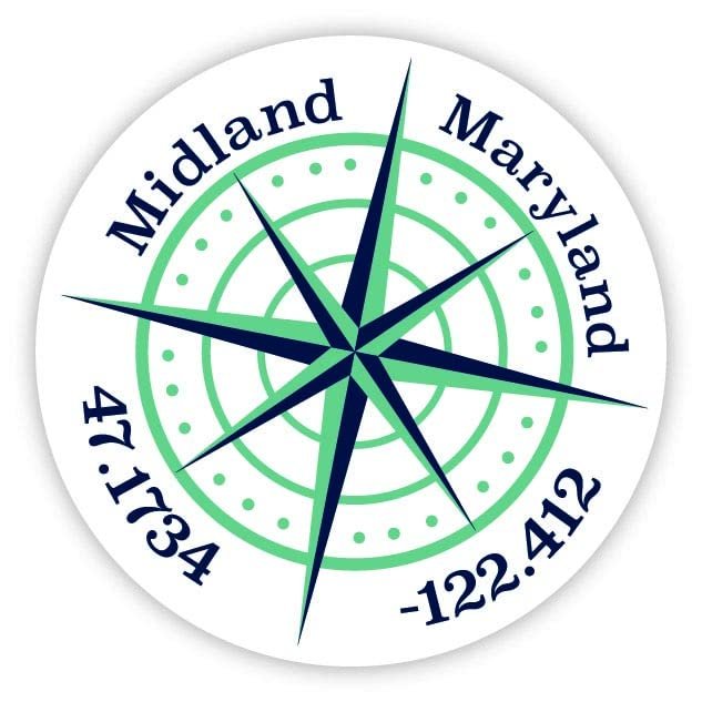 Midland Maryland 2-Inch Vinyl Decal Sticker Latitude Longitude Compass Design