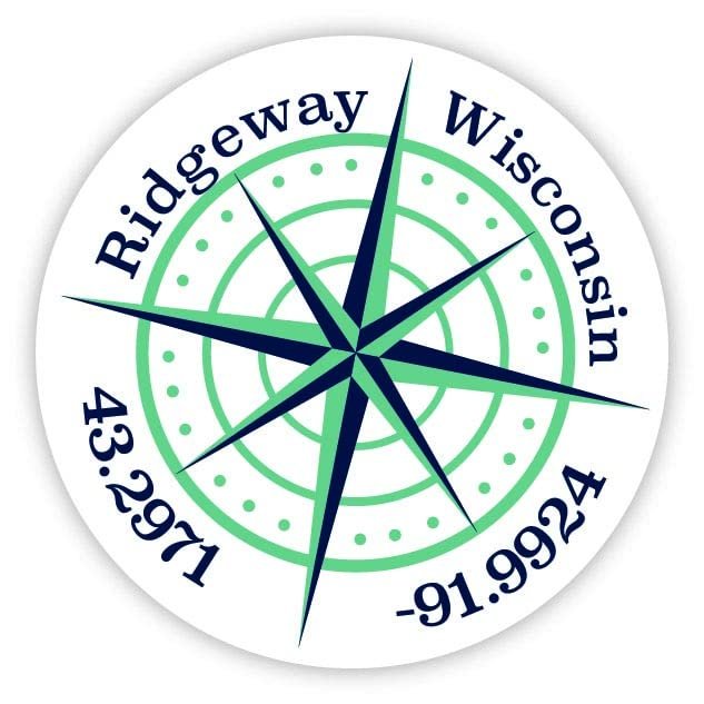 Ridgeway Wisconsin 2-Inch Vinyl Decal Sticker Latitude Longitude Compass Design