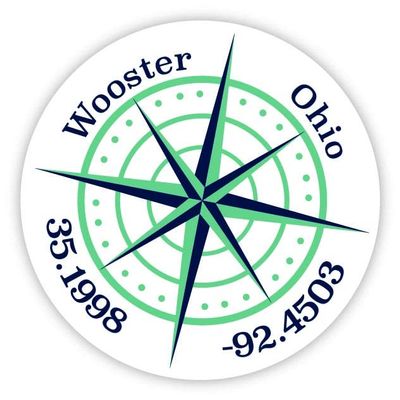 Wooster Ohio 2-Inch Vinyl Decal Sticker Latitude Longitude Compass Design