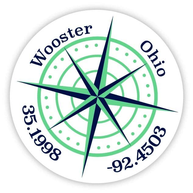 Wooster Ohio 2-Inch Vinyl Decal Sticker Latitude Longitude Compass Design