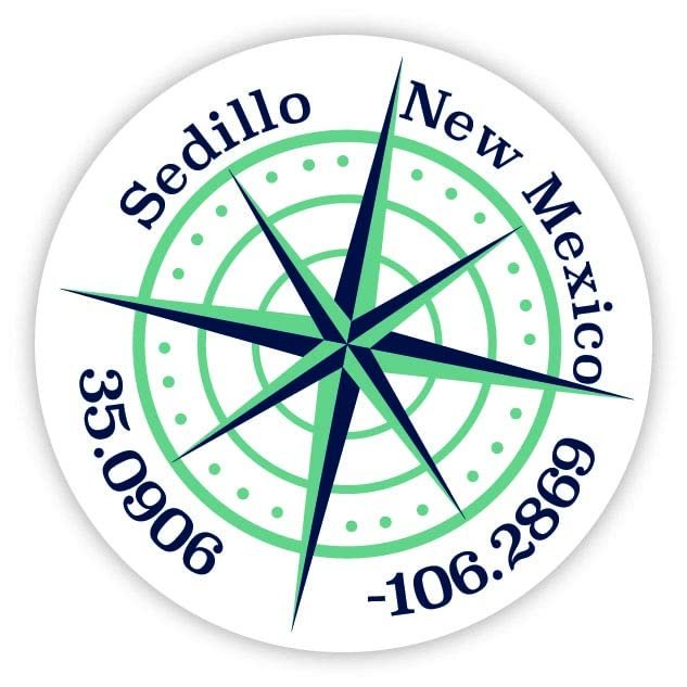 Sedillo New Mexico 2-Inch Vinyl Decal Sticker Latitude Longitude Compass Design