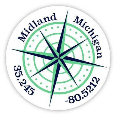 Midland Michigan 2-Inch Vinyl Decal Sticker Latitude Longitude Compass Design
