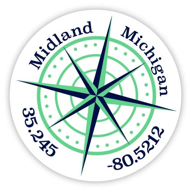 Midland Michigan 2-Inch Vinyl Decal Sticker Latitude Longitude Compass Design