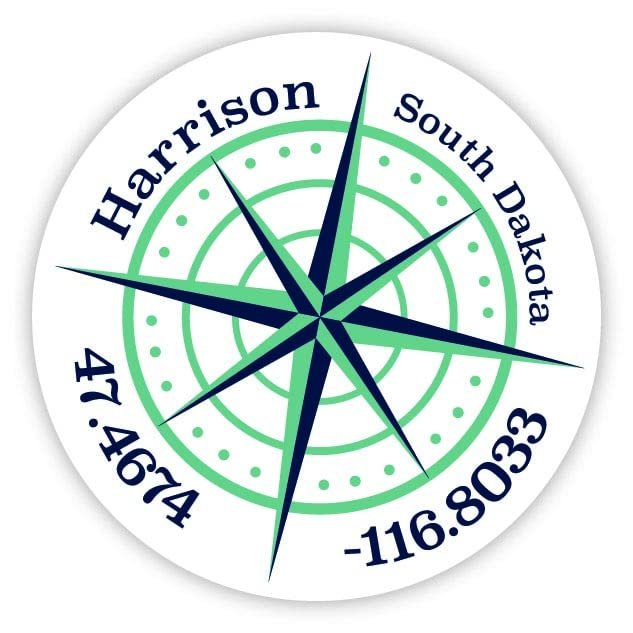 Harrison South Dakota 2-Inch Vinyl Decal Sticker Latitude Longitude Compass Design
