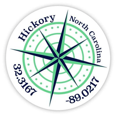 Hickory North Carolina 2-Inch Vinyl Decal Sticker Latitude Longitude Compass Design