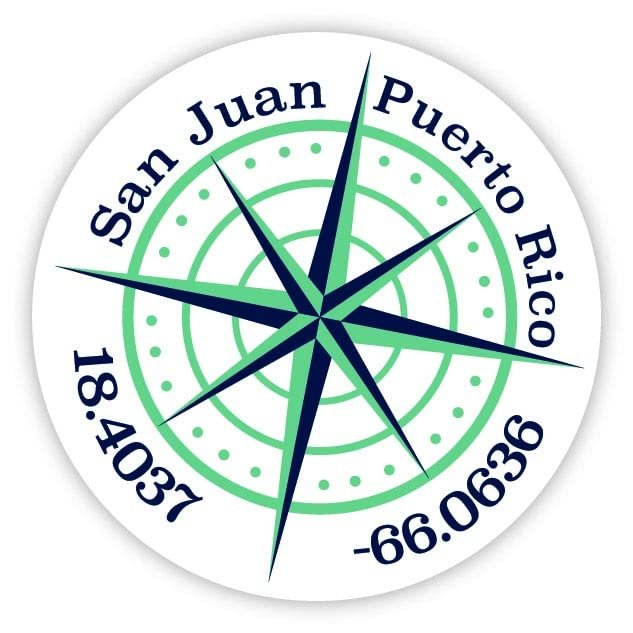 San Juan Puerto Rico 2-Inch Vinyl Decal Sticker Latitude Longitude Compass Design