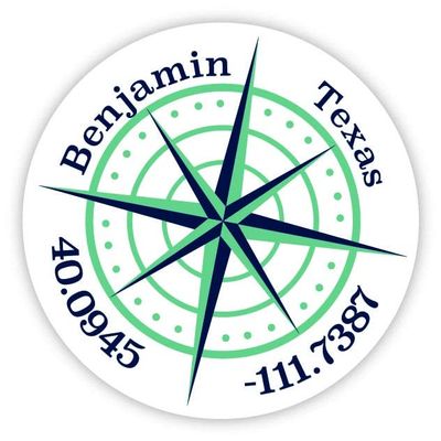 Benjamin Texas 2-Inch Vinyl Decal Sticker Latitude Longitude Compass Design