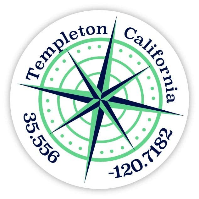 Templeton California 2-Inch Vinyl Decal Sticker Latitude Longitude Compass Design