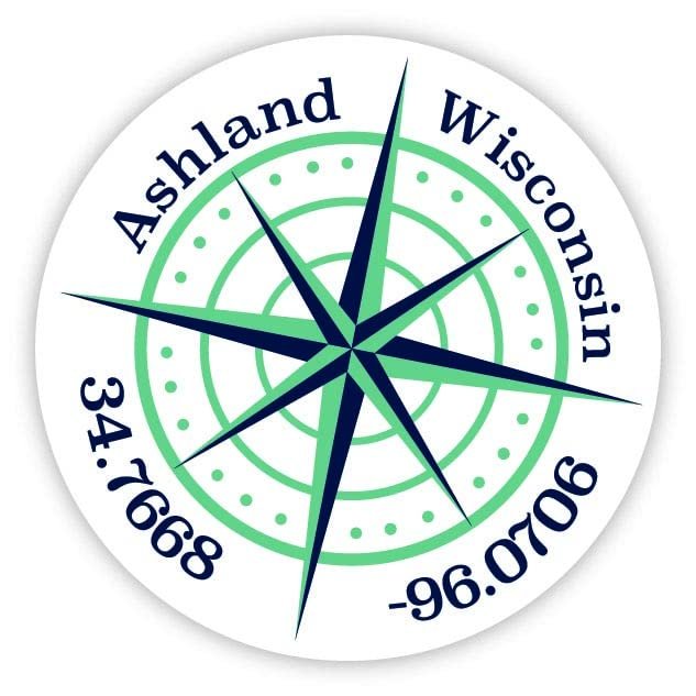 Ashland Wisconsin 2-Inch Vinyl Decal Sticker Latitude Longitude Compass Design