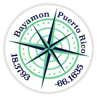 Bayamon Puerto Rico 2-Inch Vinyl Decal Sticker Latitude Longitude Compass Design