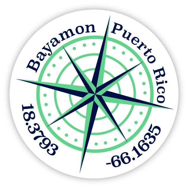 Bayamon Puerto Rico 2-Inch Vinyl Decal Sticker Latitude Longitude Compass Design