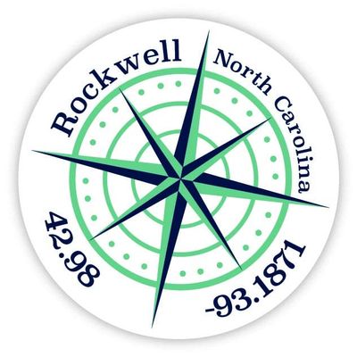 Rockwell North Carolina 2-Inch Vinyl Decal Sticker Latitude Longitude Compass Design