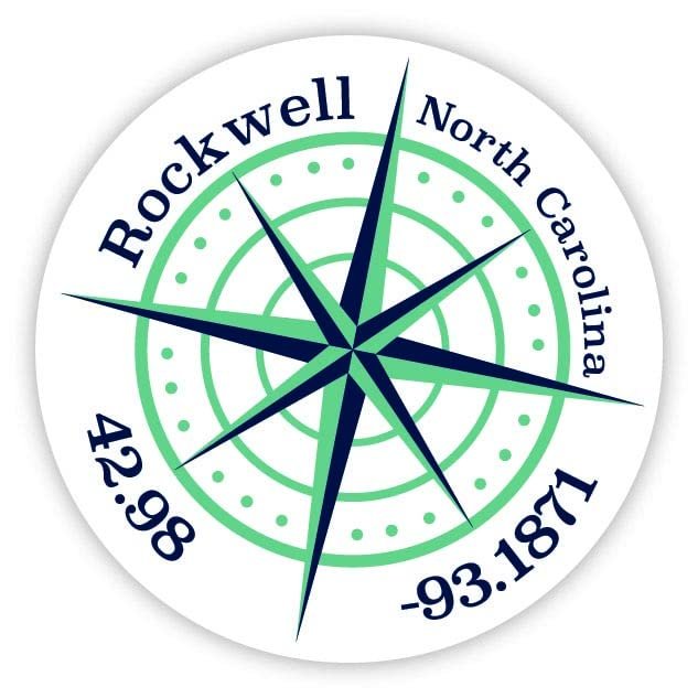 Rockwell North Carolina 2-Inch Vinyl Decal Sticker Latitude Longitude Compass Design