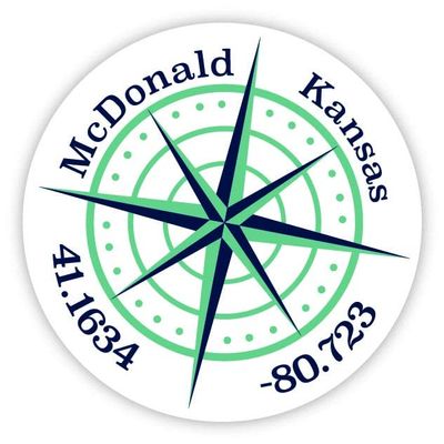 McDonald Kansas 2-Inch Vinyl Decal Sticker Latitude Longitude Compass Design