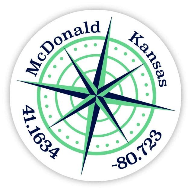 McDonald Kansas 2-Inch Vinyl Decal Sticker Latitude Longitude Compass Design