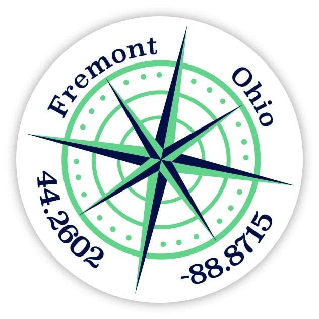 Fremont Ohio 2-Inch Vinyl Decal Sticker Latitude Longitude Compass Design