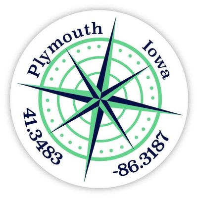 Plymouth Iowa 2-Inch Vinyl Decal Sticker Latitude Longitude Compass Design