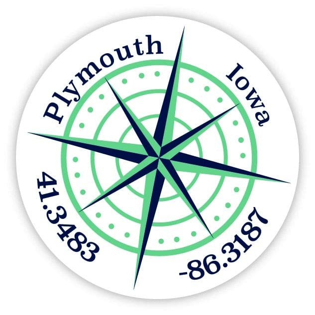 Plymouth Iowa 2-Inch Vinyl Decal Sticker Latitude Longitude Compass Design
