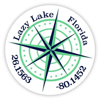 Lazy Lake Florida 2-Inch Vinyl Decal Sticker Latitude Longitude Compass Design