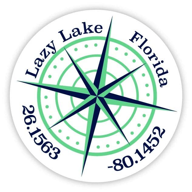 Lazy Lake Florida 2-Inch Vinyl Decal Sticker Latitude Longitude Compass Design