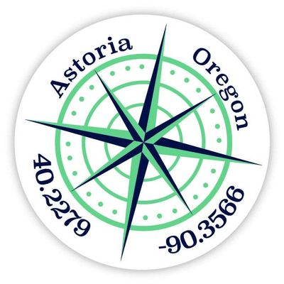 Astoria Oregon 2-Inch Vinyl Decal Sticker Latitude Longitude Compass Design