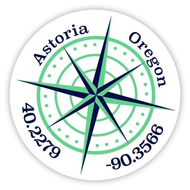 Astoria Oregon 2-Inch Vinyl Decal Sticker Latitude Longitude Compass Design