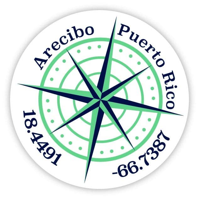 Arecibo Puerto Rico 2-Inch Vinyl Decal Sticker Latitude Longitude Compass Design