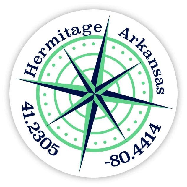 Hermitage Arkansas 2-Inch Vinyl Decal Sticker Latitude Longitude Compass Design