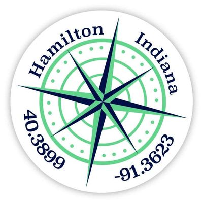 Hamilton Indiana 2-Inch Vinyl Decal Sticker Latitude Longitude Compass Design