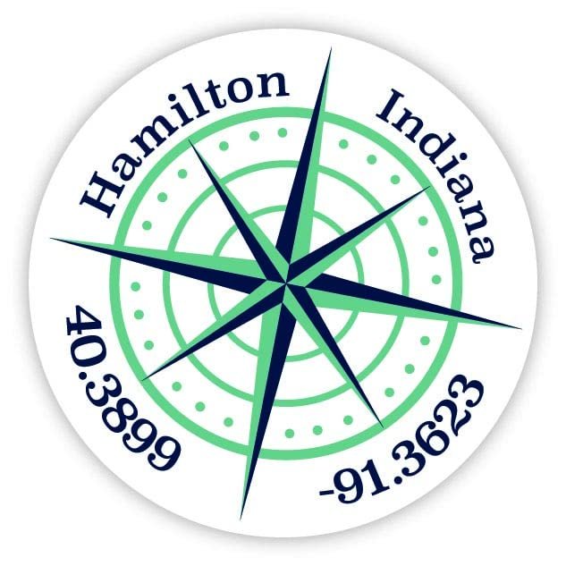 Hamilton Indiana 2-Inch Vinyl Decal Sticker Latitude Longitude Compass Design