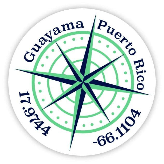 Guayama Puerto Rico 2-Inch Vinyl Decal Sticker Latitude Longitude Compass Design