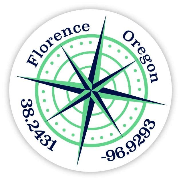 Florence Oregon 2-Inch Vinyl Decal Sticker Latitude Longitude Compass Design