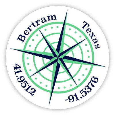 Bertram Texas 2-Inch Vinyl Decal Sticker Latitude Longitude Compass Design