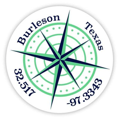 Burleson Texas 2-Inch Vinyl Decal Sticker Latitude Longitude Compass Design