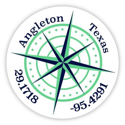 Angleton Texas 2-Inch Vinyl Decal Sticker Latitude Longitude Compass Design