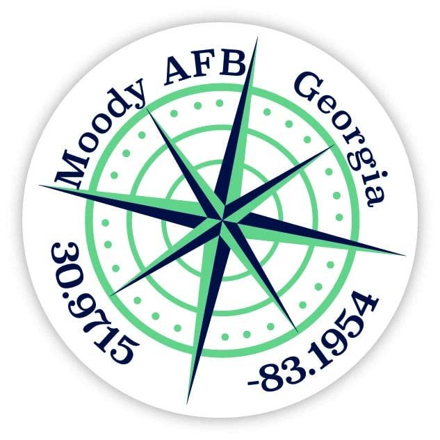 Moody AFB Georgia 2-Inch Vinyl Decal Sticker Latitude Longitude Compass Design