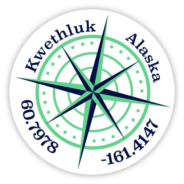 Kwethluk Alaska 2-Inch Vinyl Decal Sticker Latitude Longitude Compass Design