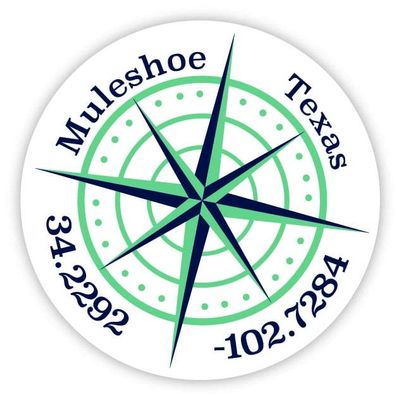 Muleshoe Texas 2-Inch Vinyl Decal Sticker Latitude Longitude Compass Design