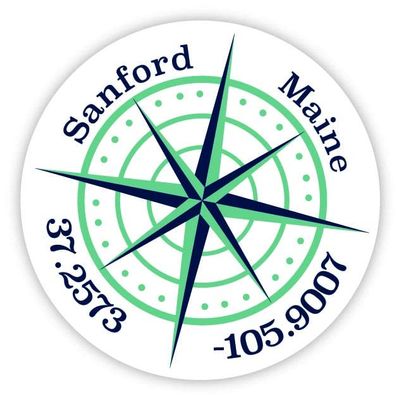 Sanford Maine 2-Inch Vinyl Decal Sticker Latitude Longitude Compass Design