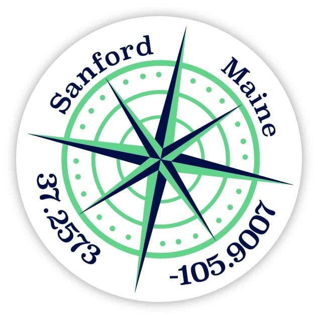 Sanford Maine 2-Inch Vinyl Decal Sticker Latitude Longitude Compass Design