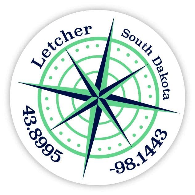 Letcher South Dakota 2-Inch Vinyl Decal Sticker Latitude Longitude Compass Design